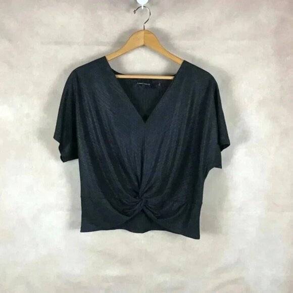 CODE x MODE Black V-neck Knot Front Dressy Top Size MEDIUM - Picture 5 of 7
